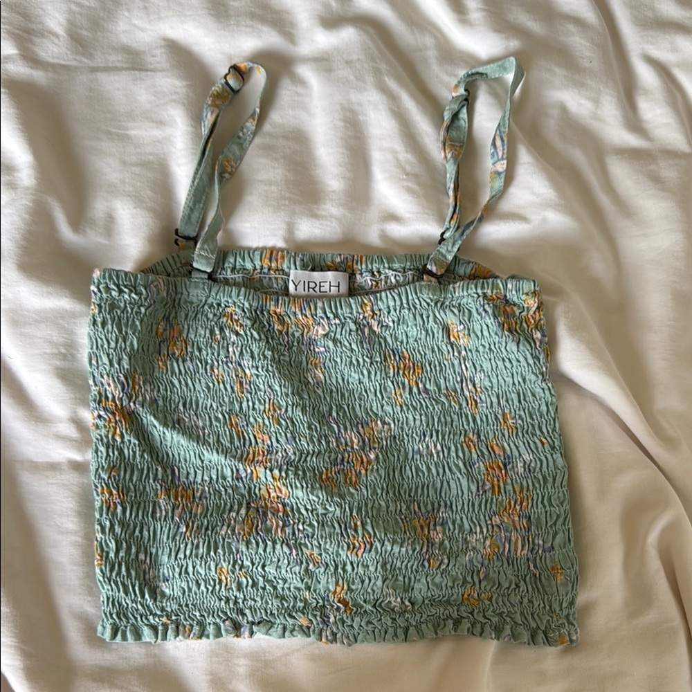 Green Floral Crop Top